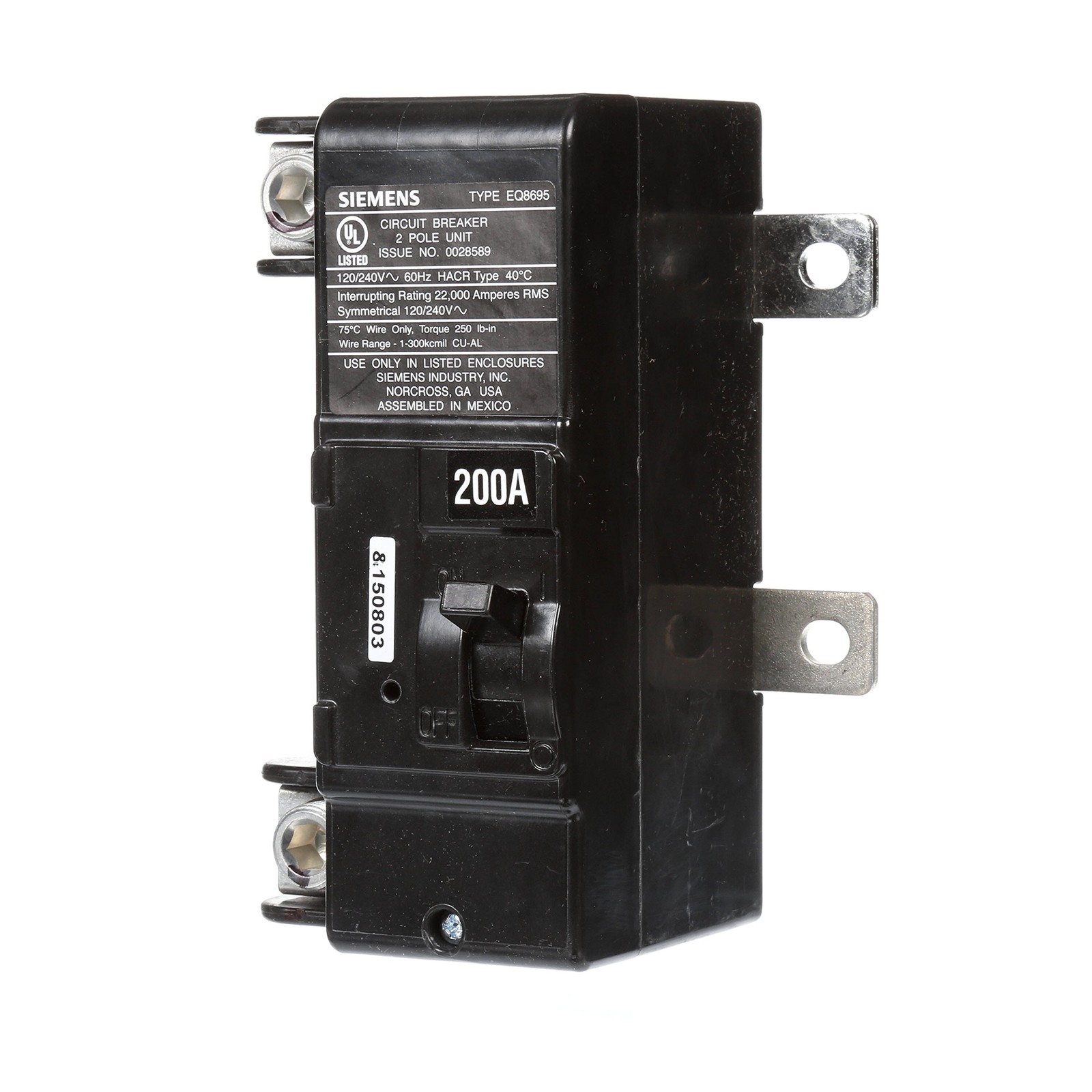 NIB – Siemens – MBK200A – Low Voltage Residential Circuit Breaker Main, Rated