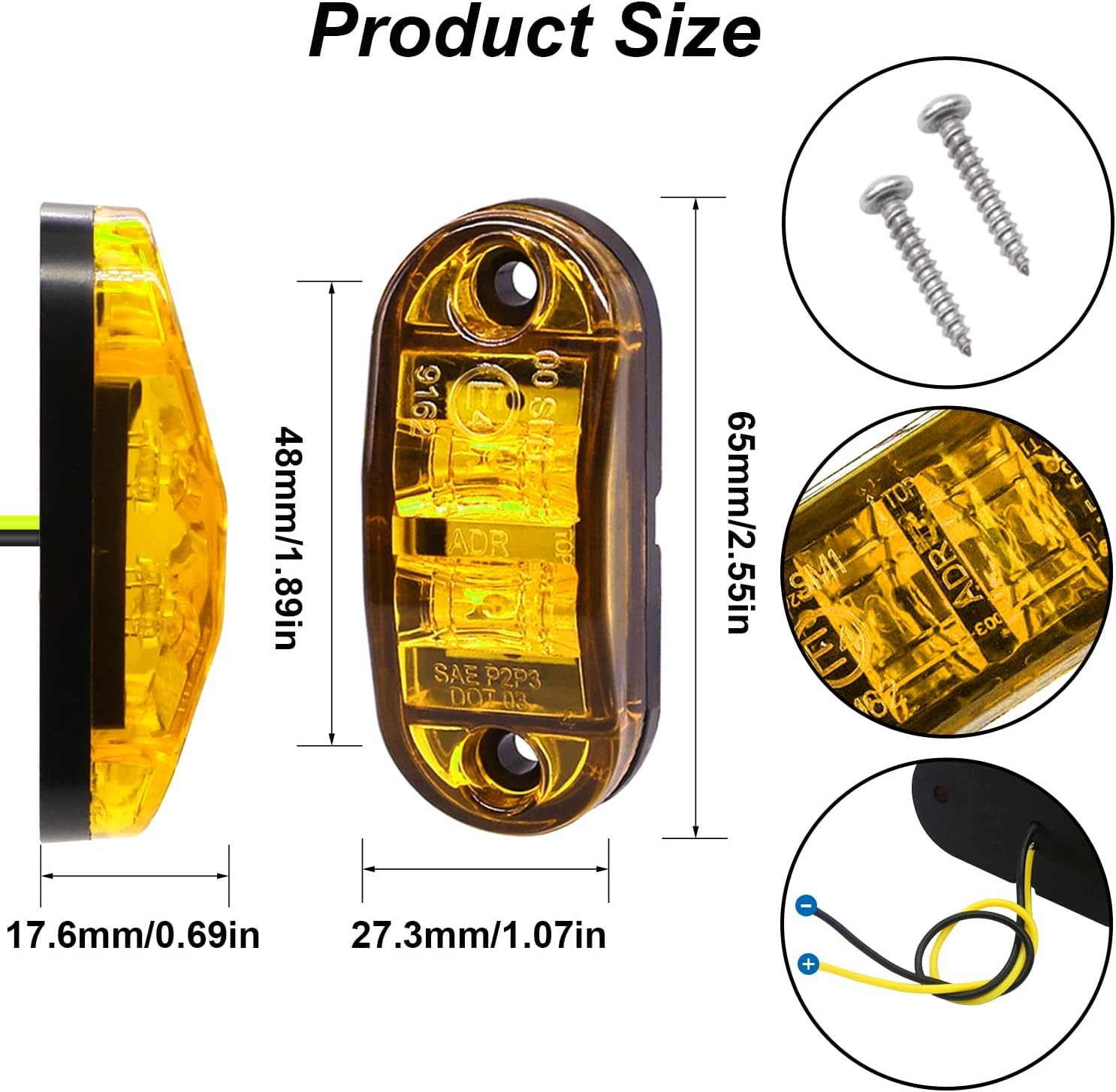 6Pcs 2.5 Inch LED Trailer Lights 2 Diode Waterproof LED Color: AmberSize: 6Pcs