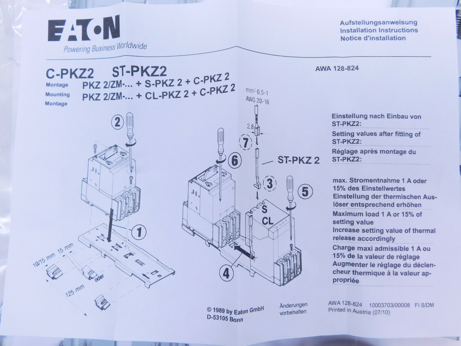 2 PACK! C-PKZ2 MOELLER EATON Clip-On Fitting Plate Din Rail Mountable Device (VN