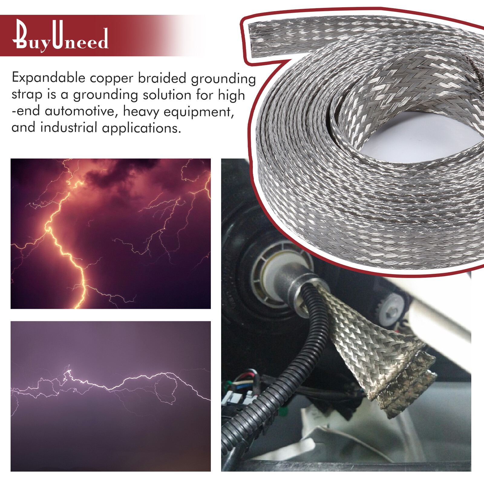 Expandable Cable Sleeve Braided Shield Tinned Copper Wire Ground Strap Lot