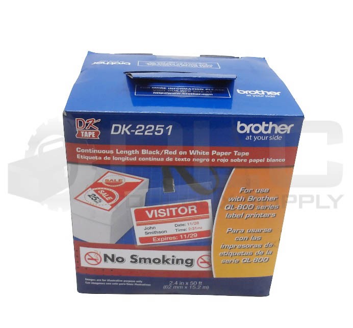 SEALED NEW BROTHER DK-2251 BLACK/RED ON WHITE PAPER TAPE 2.4″ X 50′