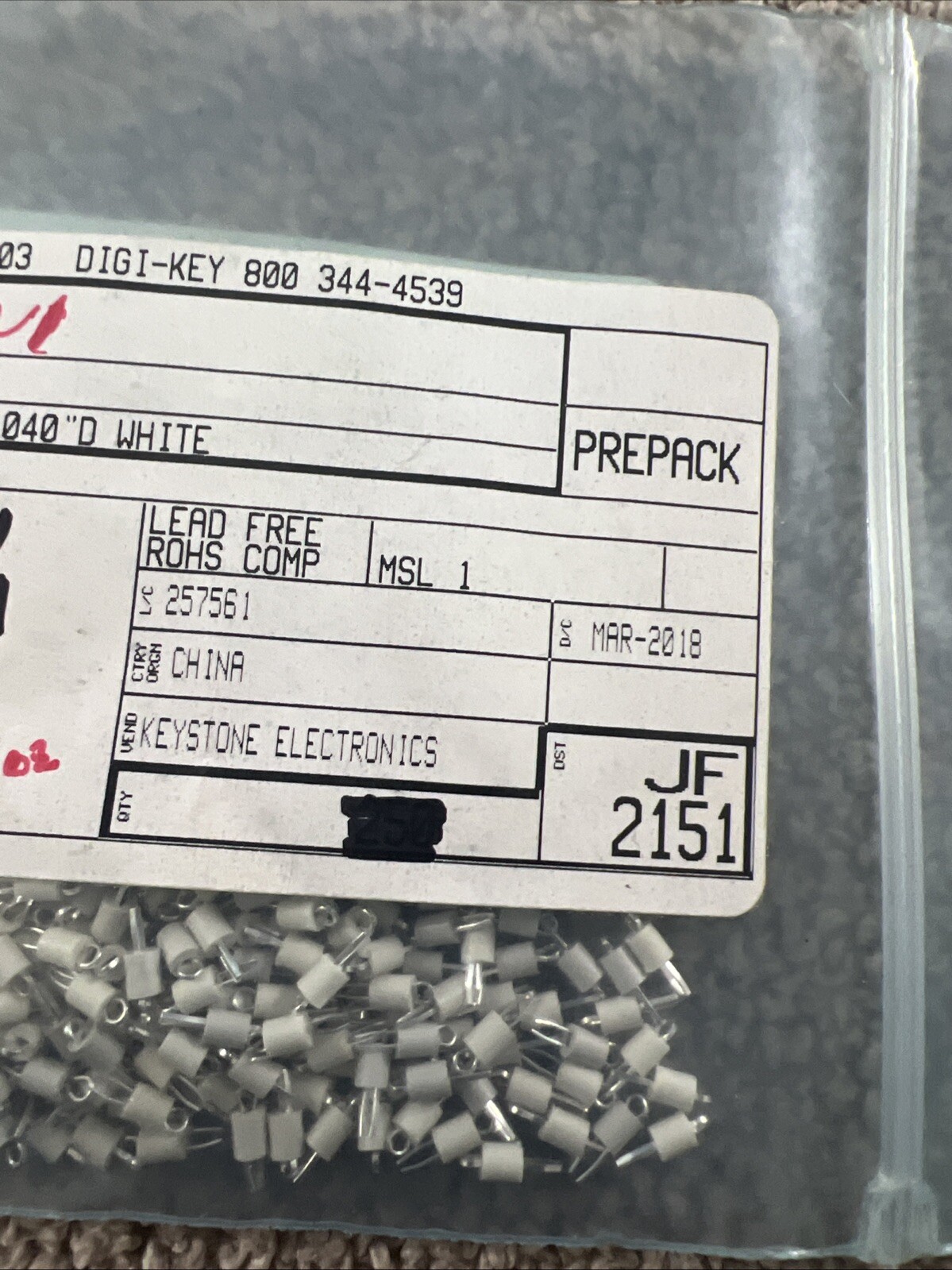 Keystone Electronics PC Test Point Mini Phosphor Bronze Silver 365002ND QTY 591