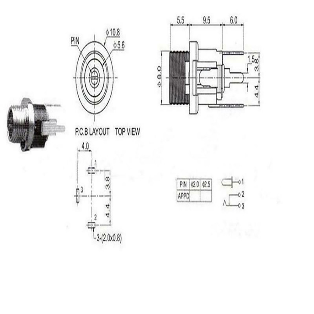 10 PCS DC Power-Connector Jack-Plug 5.5*2.1 MM Female Metal Panel Mount Socket