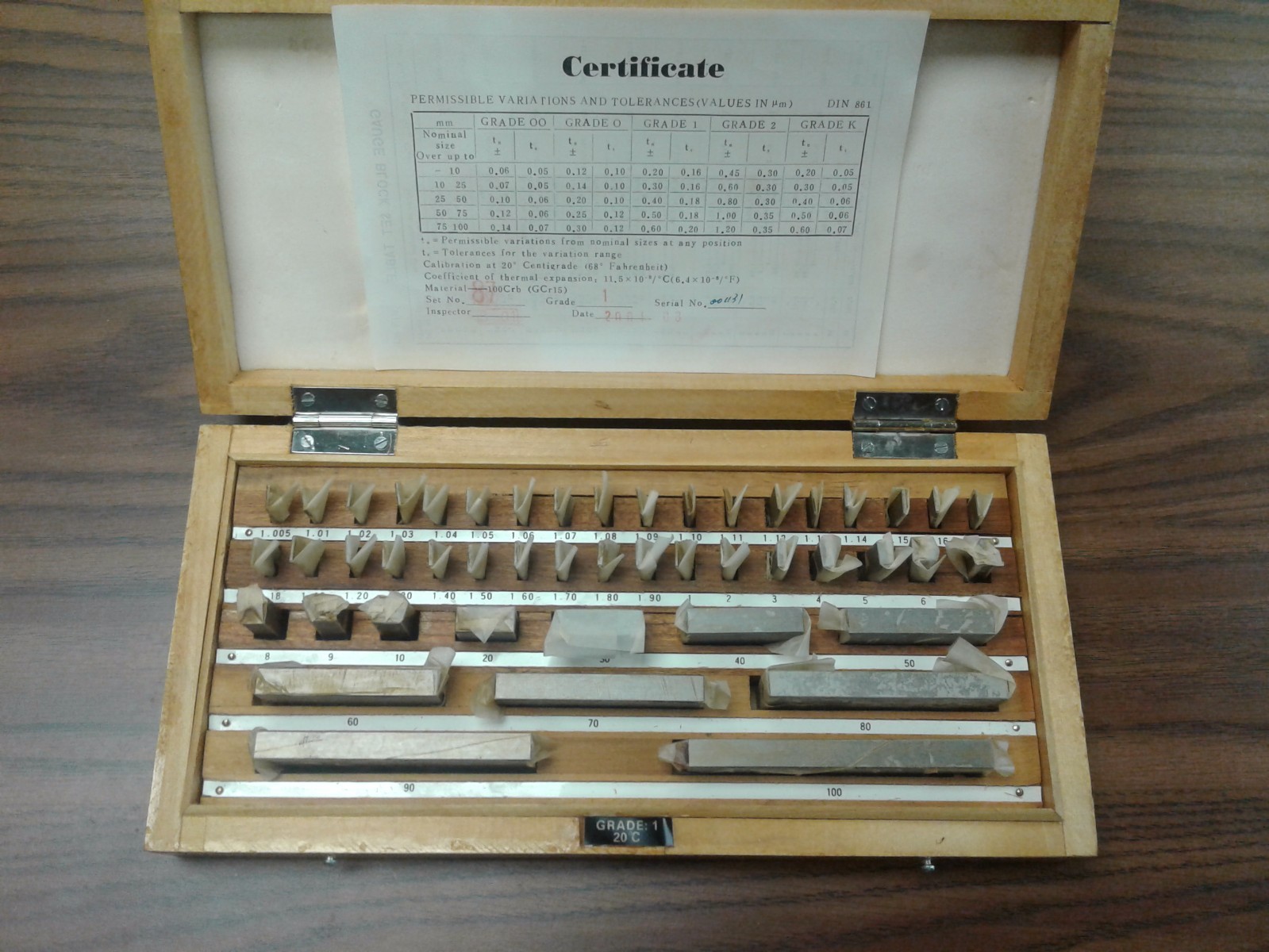 47 PCS/SET METRIC GAGE BLOCK SET, DIN861 GRADE 1 W. General CERTS. #702F-47NC-1