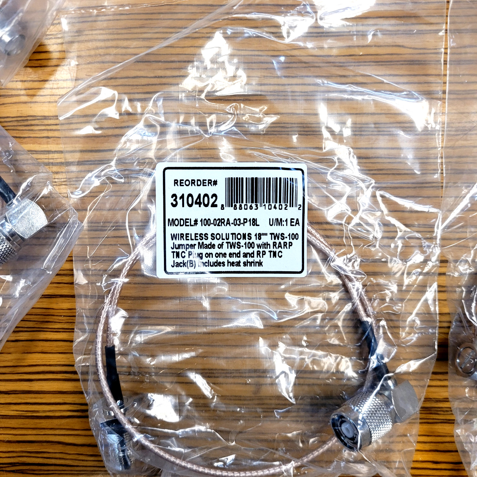Wireless Solutions 100-02RA-03-P18L, TWS-100 Jumper, RARPTNC Plug, RPTNC Jack