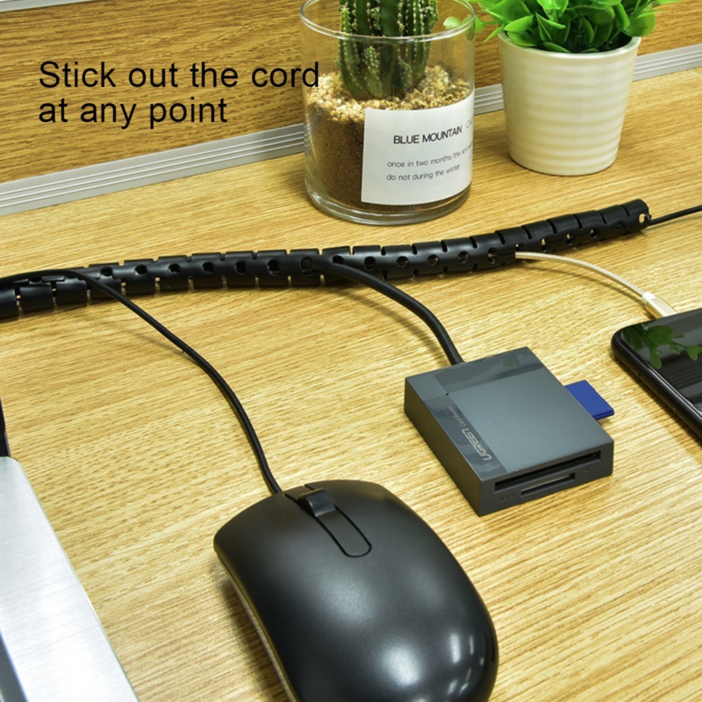4.92Ft 0.6″ (1.5M) Spiral Cable Zip Wire Wrap Tube Computer Manage Cord Black