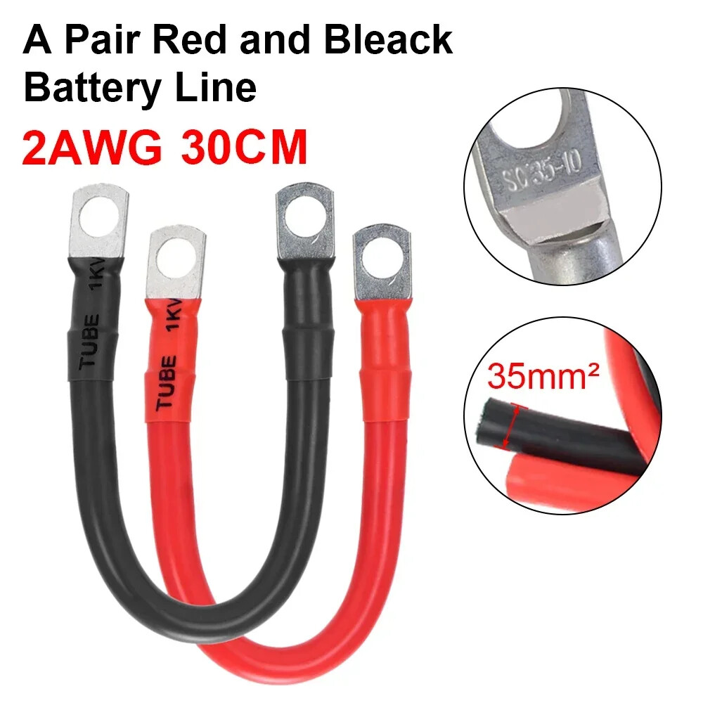 2PCS Copper Battery Cable Wire 2AWG with Lugs Auto Marine Inverter RV Solar