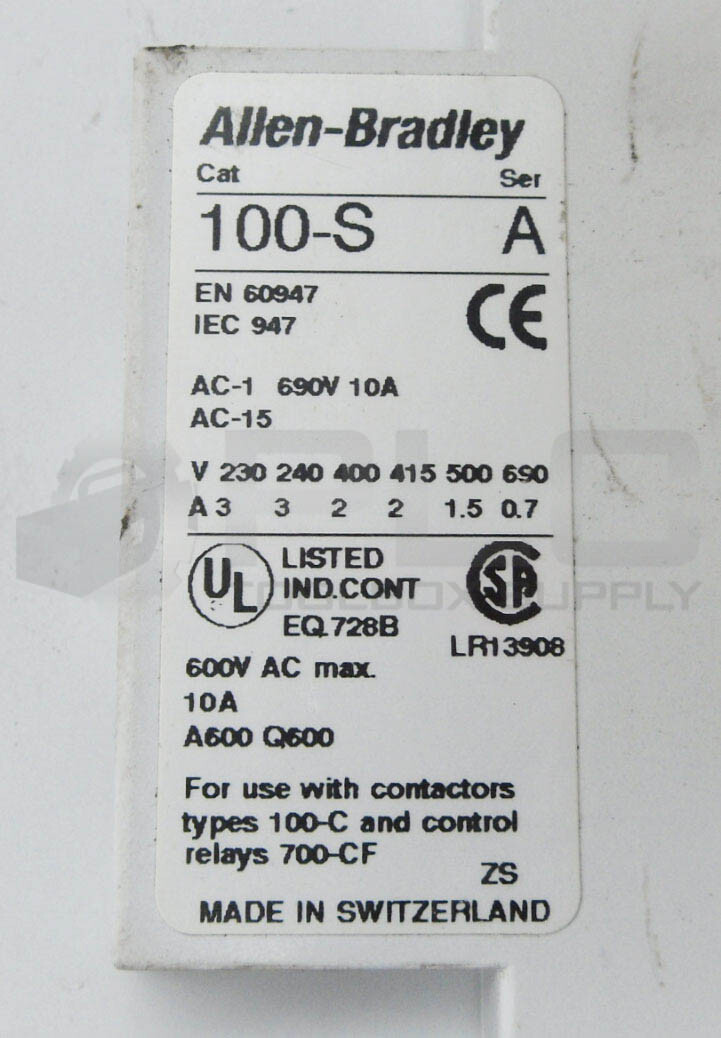 ALLEN BRADLEY 100-C30Z*00 /B CONTACTOR W/ 100-FSD250 /A SUPPRESSOR W/ 100-S /A