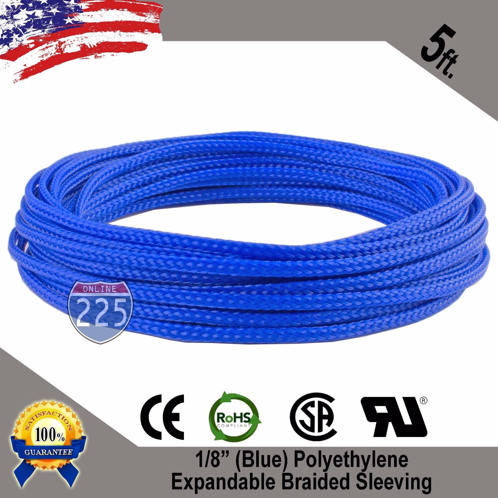 5 FT 1/8″ Blue Expandable Wire Cable Sleeving Sheathing Braided Loom Tubing US