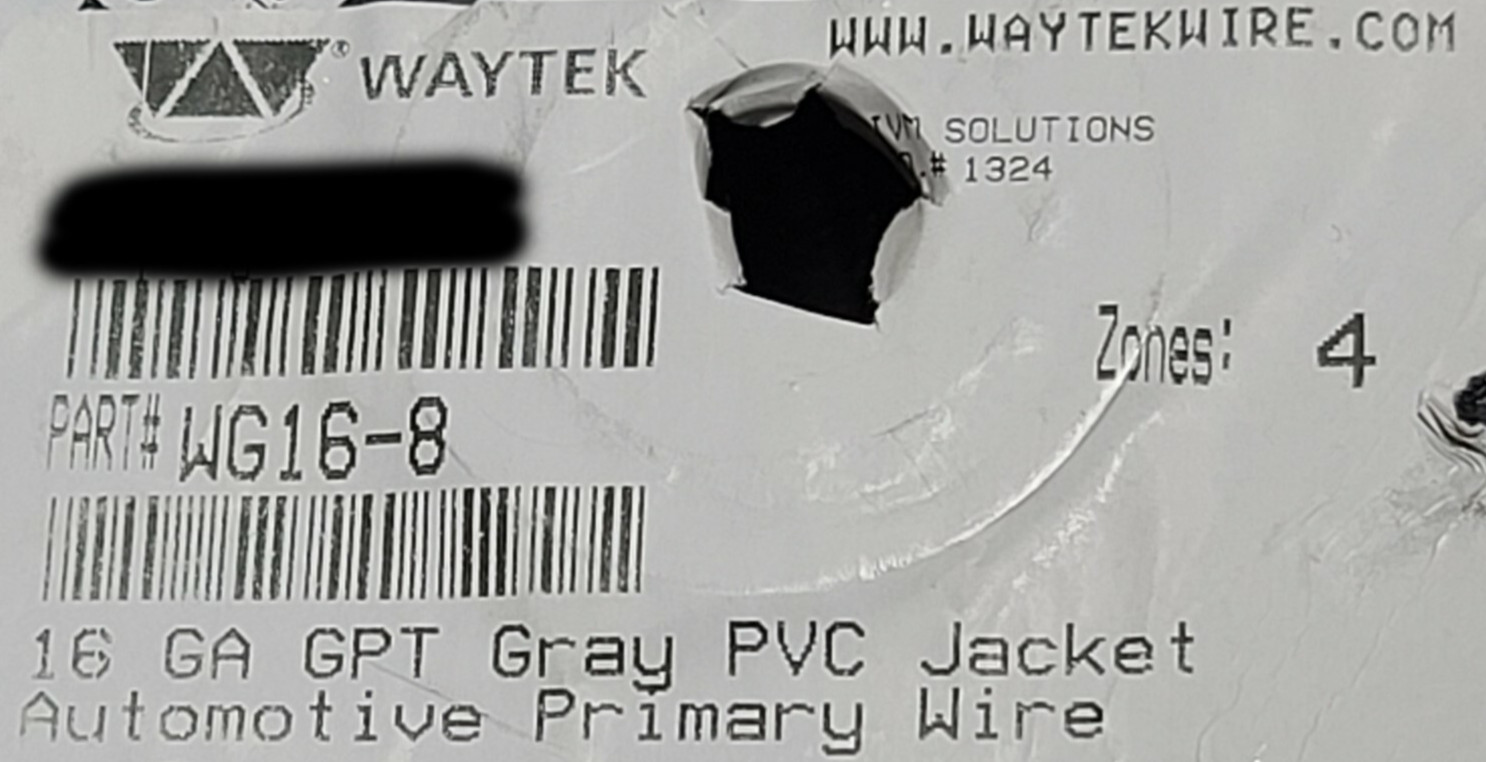 Waytek #16awg GPT PVC Automotive/Marine Primary Lead Wire 60V/80C Gray /100ft