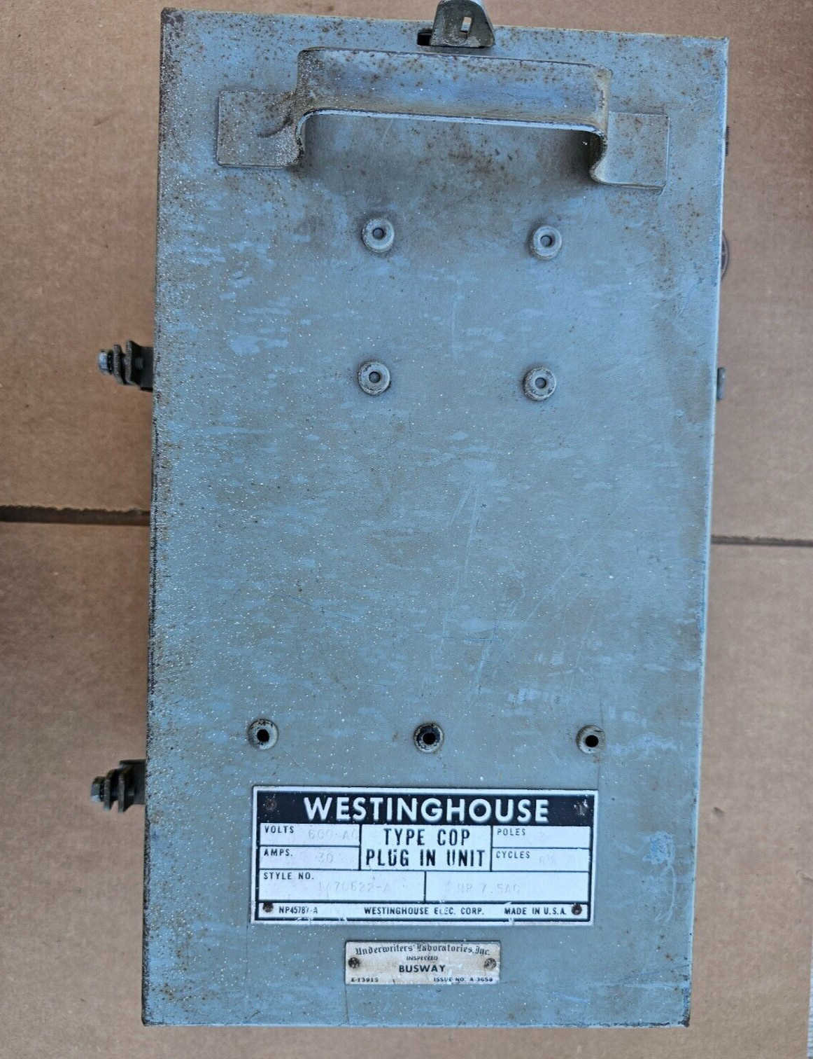Westinghouse 1470622-A Fusible Cover Op Bus Plug, 600V, 30A 3P 7.5HP Free Ship
