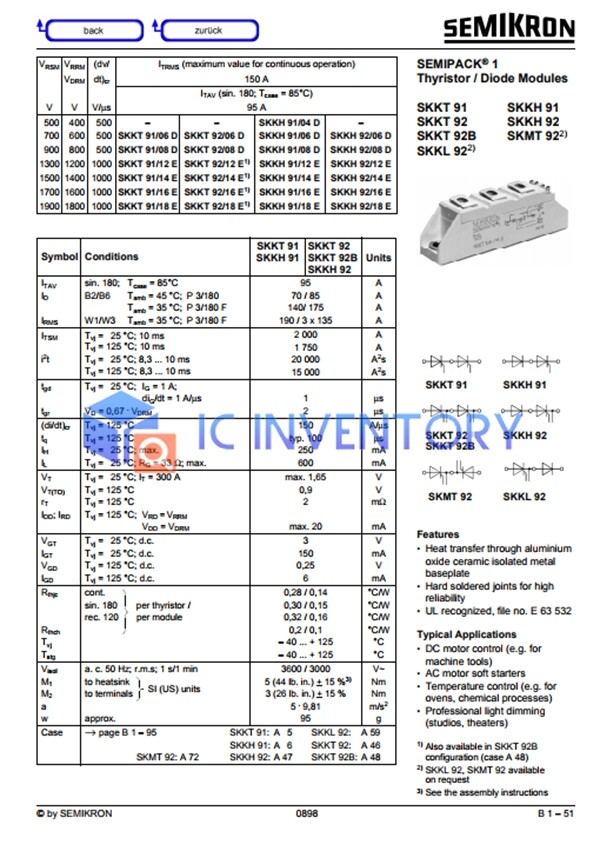 1PCS SEMIKRON SKKT92/16E SKKT92-16E Module Power Supply New Quality Guarantee