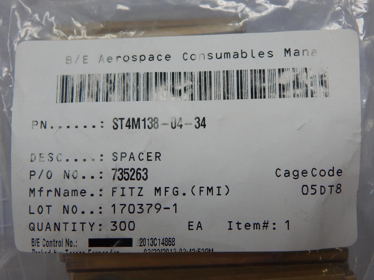 LOT OF 210 FITZ ST4M138-04-34 SPACERS T134670