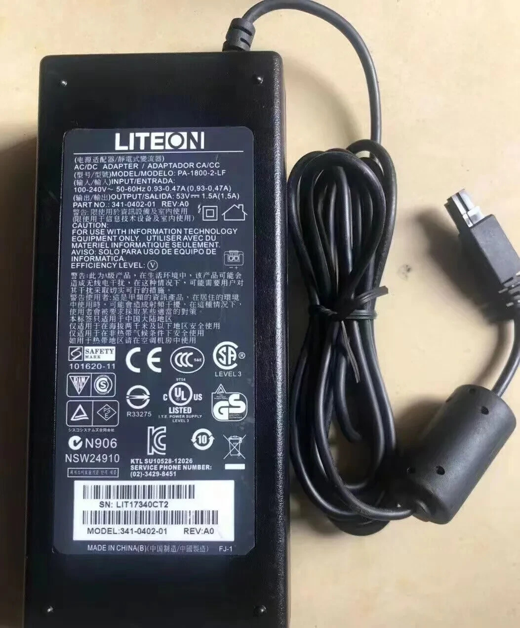 used Liteon PA-1800-2-LF 341-0402-01 53V 1.5A Power Supply Charger Adapter H9 YD