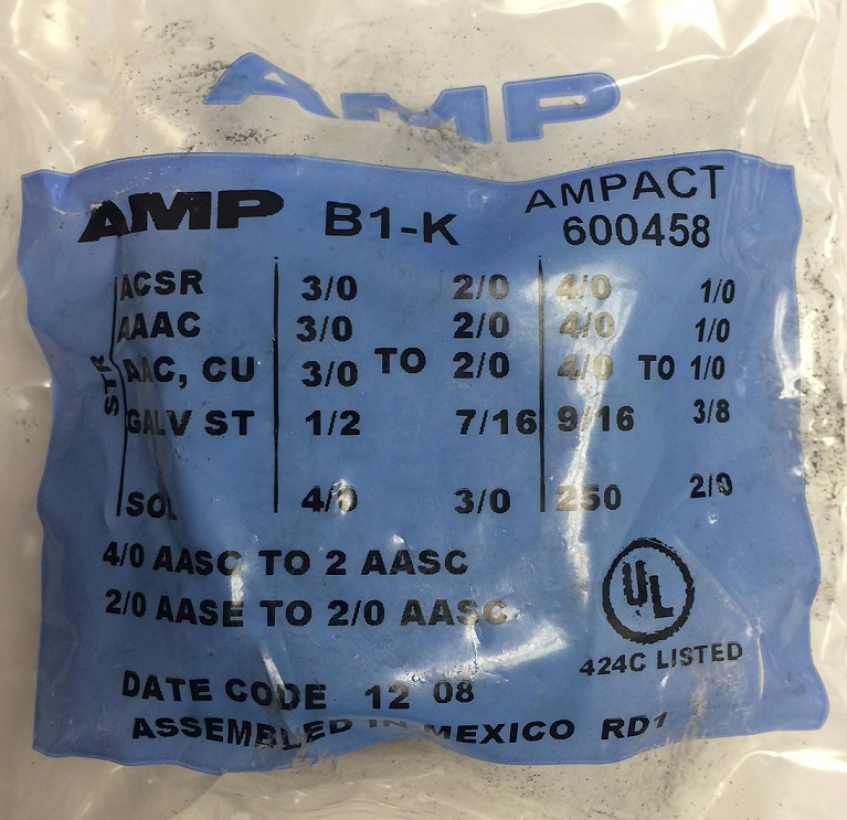 Tyco AMP B1-K AMPACT 600458 Aluminum TAP Connector 3/0-2/0 4/0-1/0