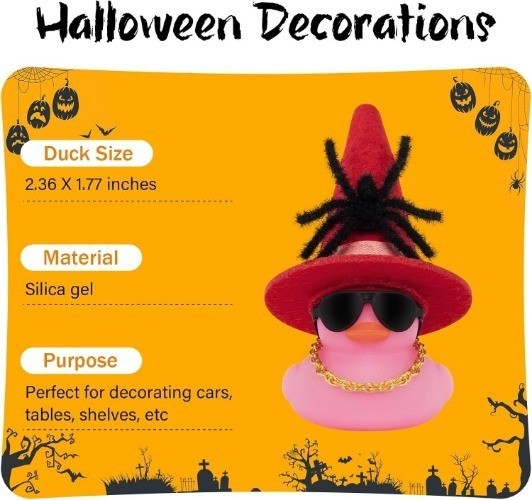 Halloween Car Decorations with Colorful Rubber Duck, Spider, Hat, Color: Pink