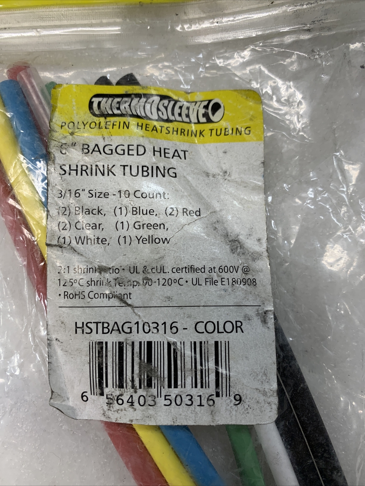 6″ Cut Length THERMOSLEEVE 2:1Ratio BAGGED 3/16″ Heat Shrink 10 pc #HSTBAG10316