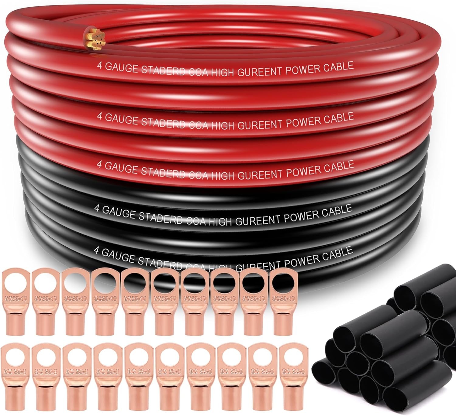 4 Gauge Wire (25ft Each- Black/Red) Copper Clad Aluminum CCA,20pcs 50FT