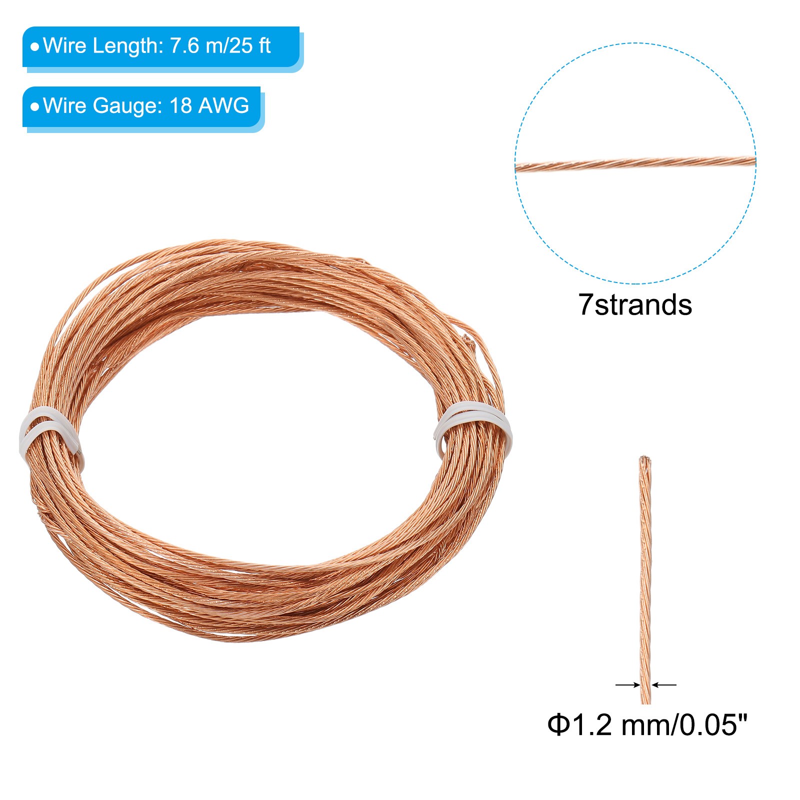 Bare Copper Ground Wire 18 Gauge 25 Feet Solid Braided Copper Cables