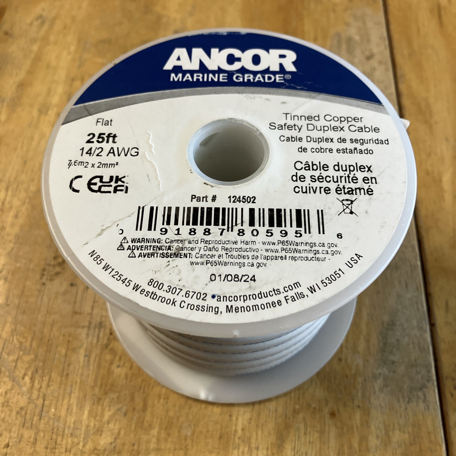 Ancor 112702 Marine Tinned Copper Battery Cable (6-Gauge, White, 25-Feet)