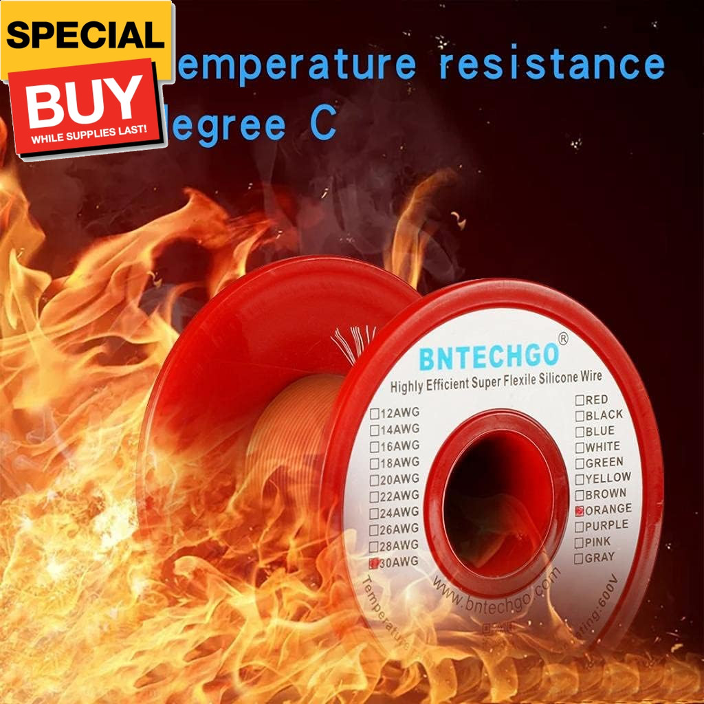 30 Gauge Silicone Wire Spool 250 ft Orange Flexible 30 AWG Stranded Tinned Coppe
