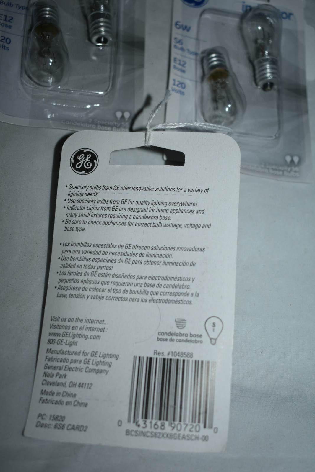 10 GE Clear S6 Light Bulbs 6W 120V Candelabra Base 15820 Specialty Mini Bulb
