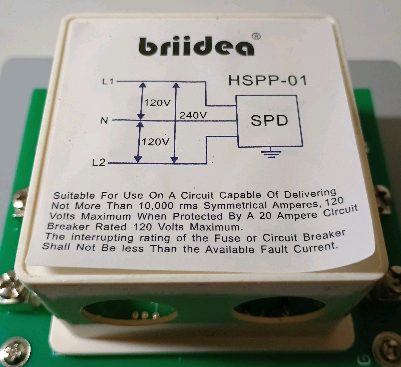 Briidea Surge Protection Panel 120V/240V L-N 800Vpk L-L 1200Vpk Whole House NEMA