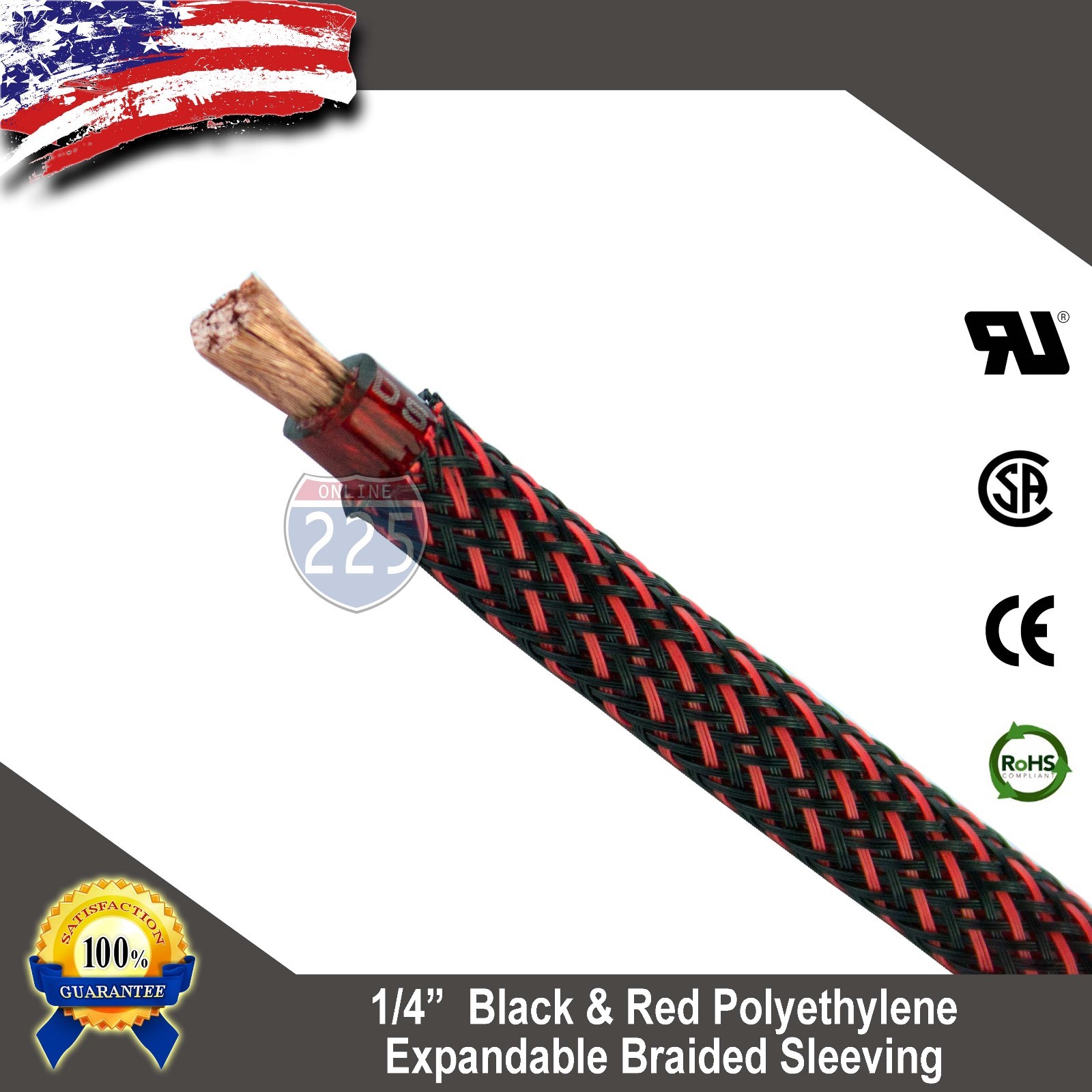 50 FT 1/4″ Black Red Expandable Wire Sleeving Sheathing Braided Loom Tubing US