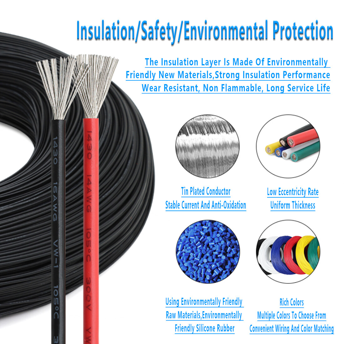 UL1430 Automotive Auto Marine Cable 16/18/20/22/24/26AWG Tinned Copper Wire 300V