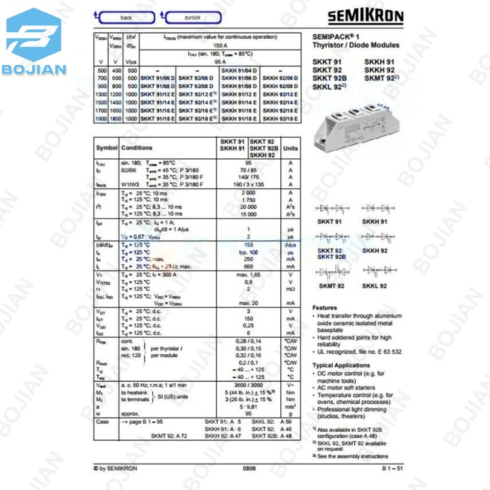 1PCS SEMIKRON SKKT92/16E SKKT92-16E Module Power Supply New Quality Guarantee