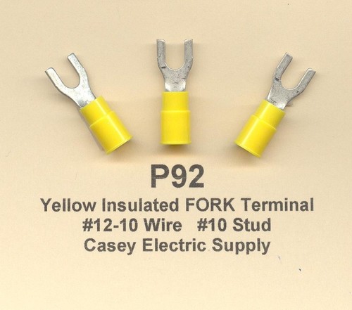 25 Yellow Insulated FORK SPADE Terminal Connector #12-10 Gauge Wire AWG #10 Stud