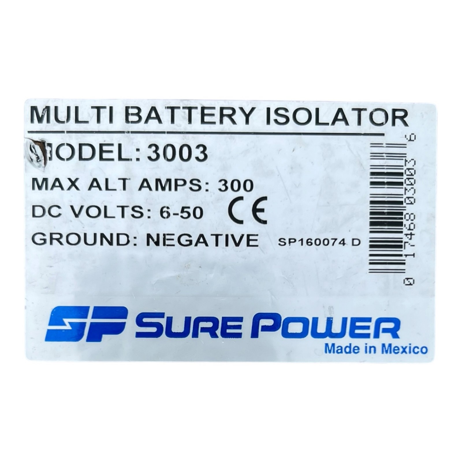 Sure Power 3003 Battery Isolator 300A 6-50VDC Neg Grnd Mexico