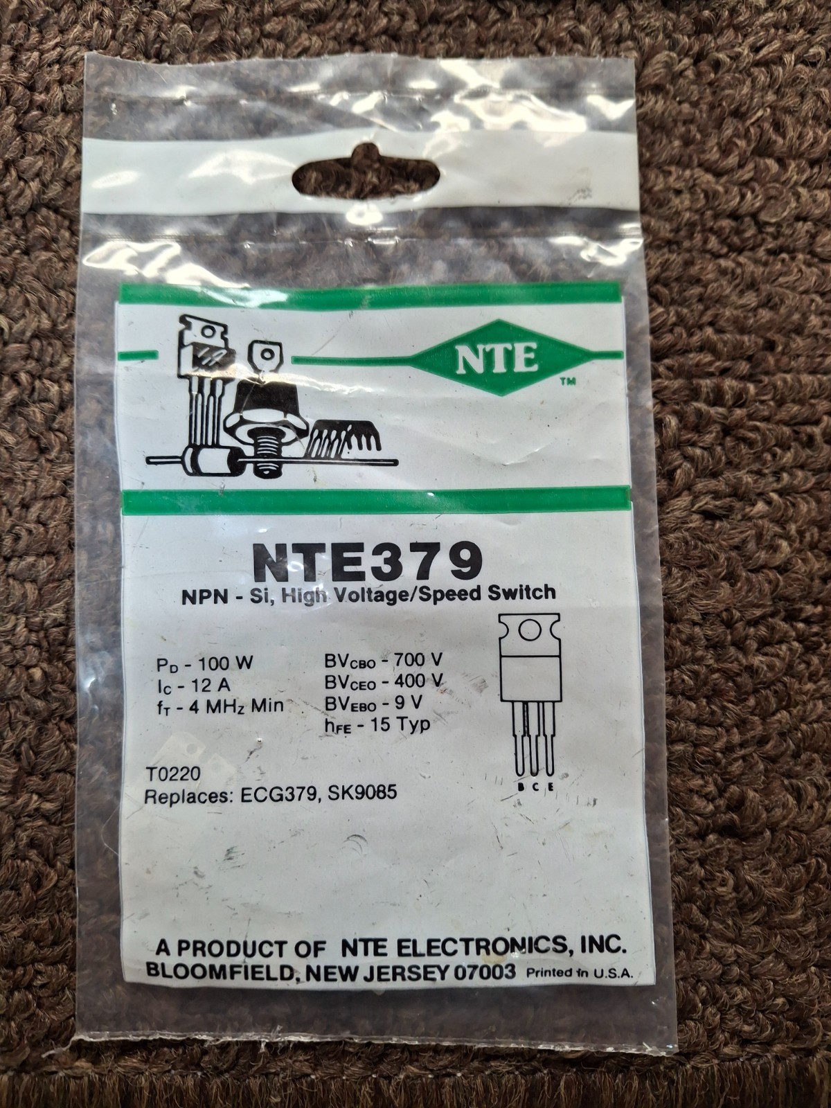 NTE Anti Stat NTE379 T-NPN SI Power Amp High Voltage SW