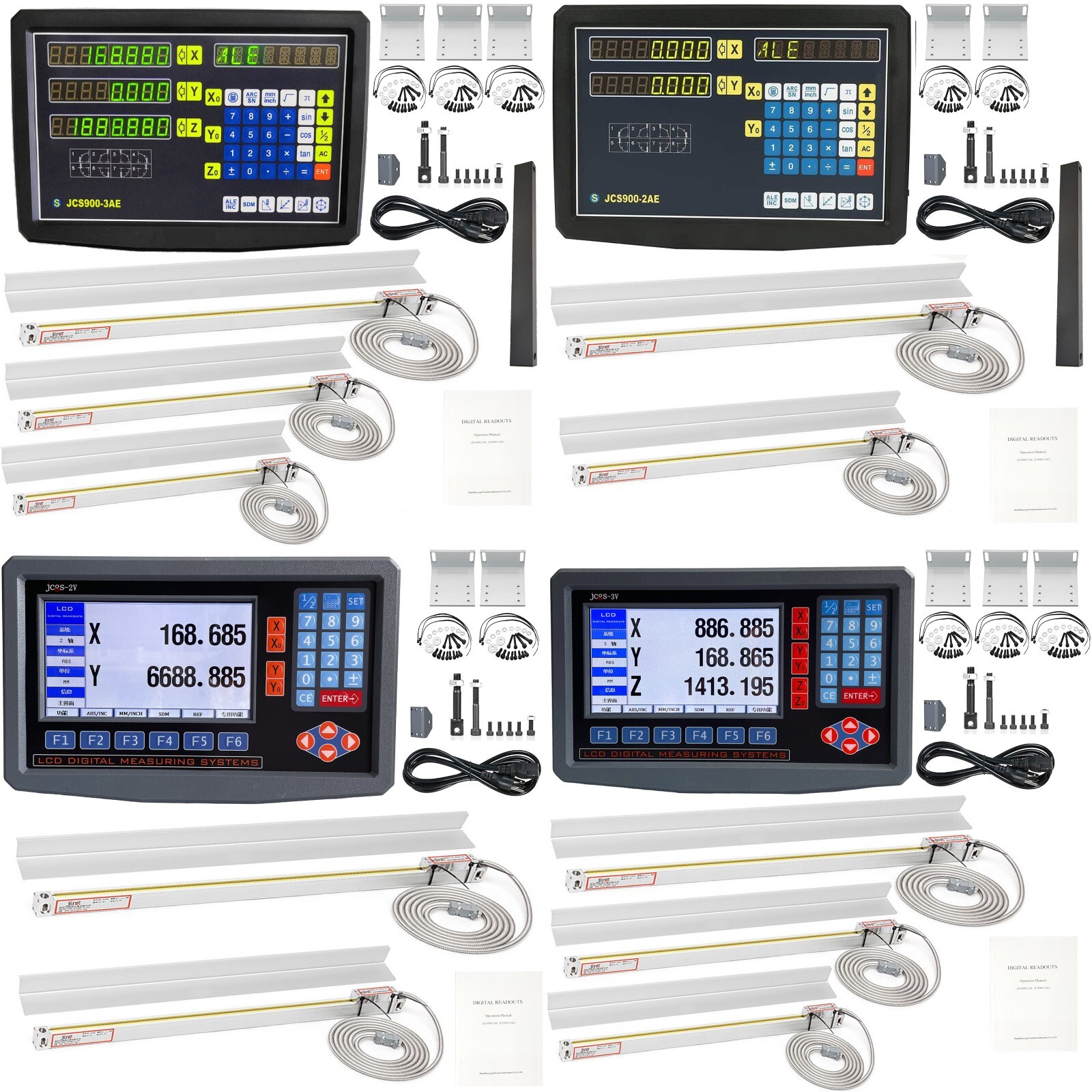 2Axis/3Axis Digital Readout DRO Display Linear Glass Scale ForBridgeport Milling