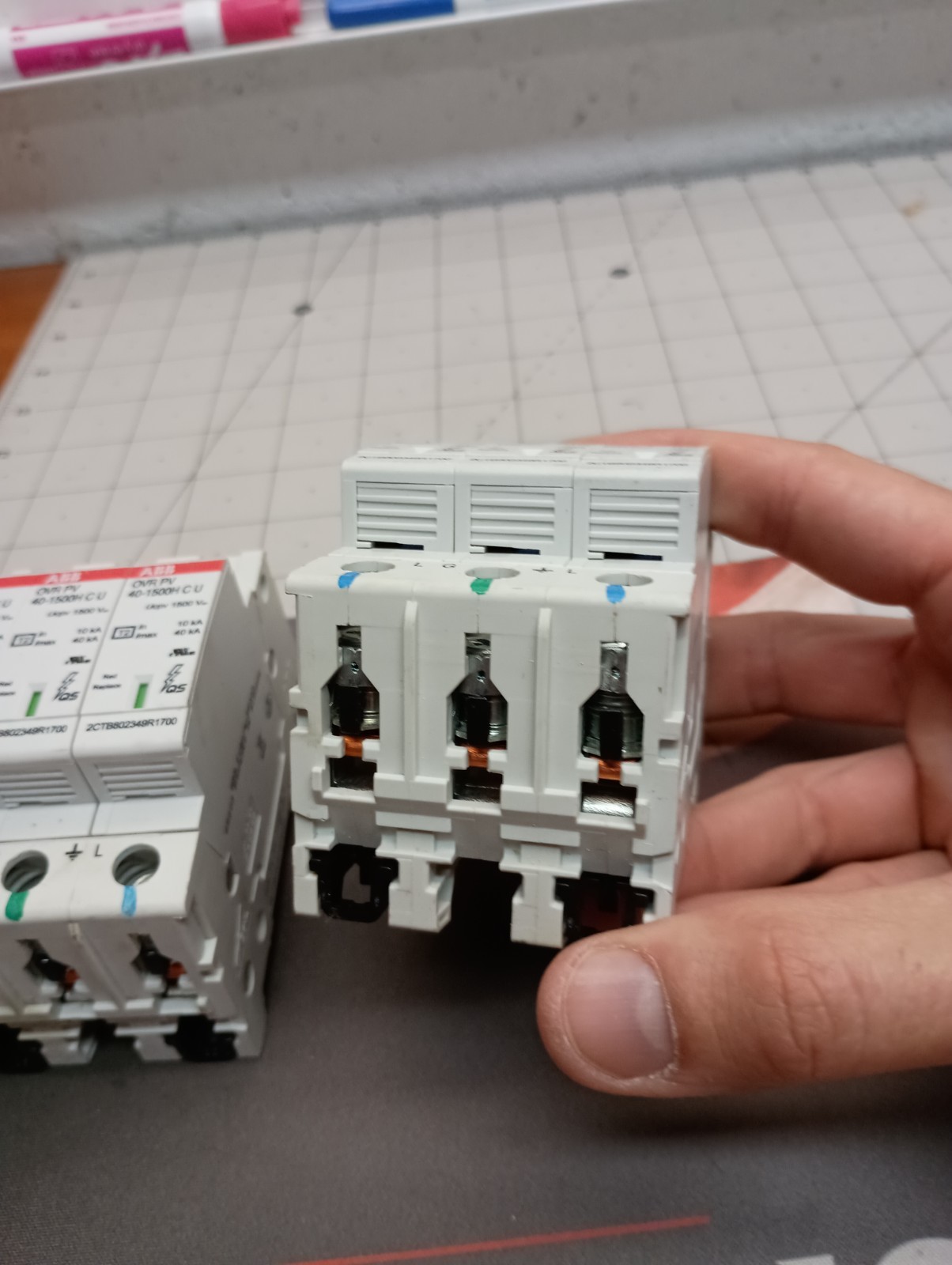 ABB OVR PV 40-1500H CU 3-Pole Surge Suppressor Block of 3 and Bottom Carrier
