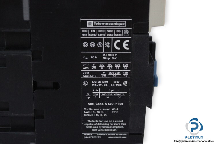 TELEMECANIQUE LC1 D40 11F7 CONTACTOR