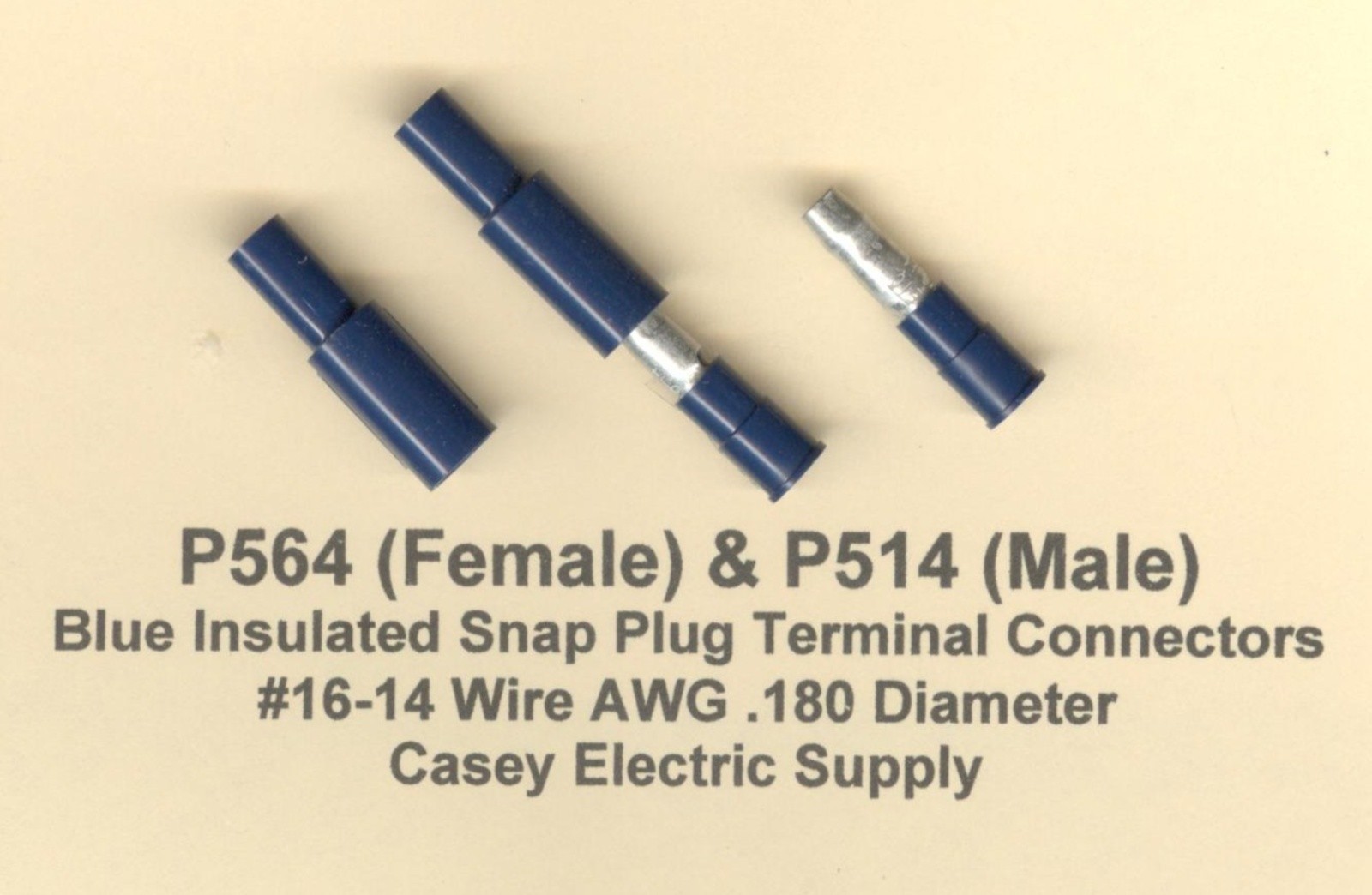 50 Blue Insulated SNAP PLUG M & F Terminal Connector #16-14 Wire Gauge AWG .180
