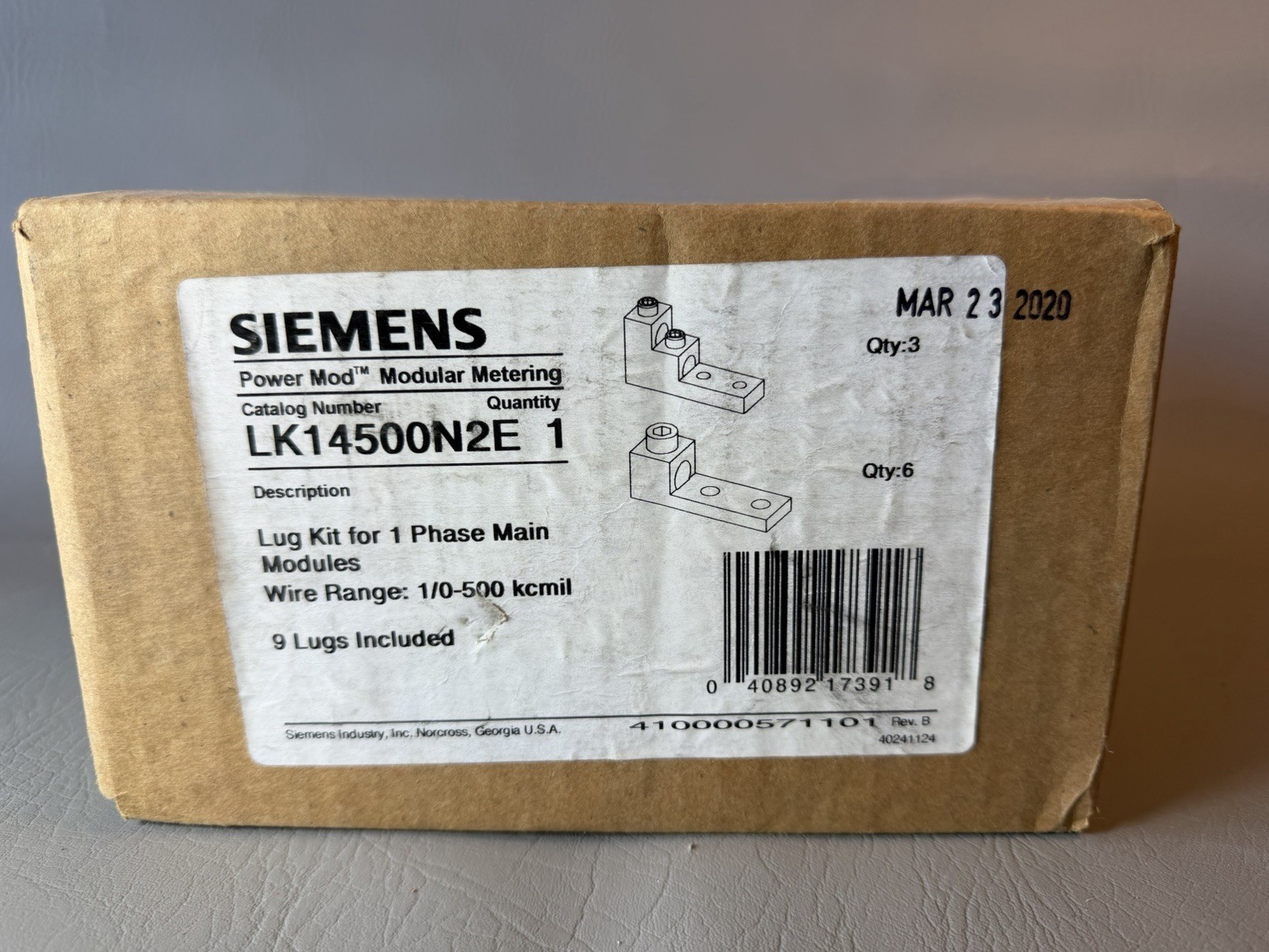 SIEMENS LK14500N2E Lug Kit 1 Phase Main Modules (NEW IN BOX)