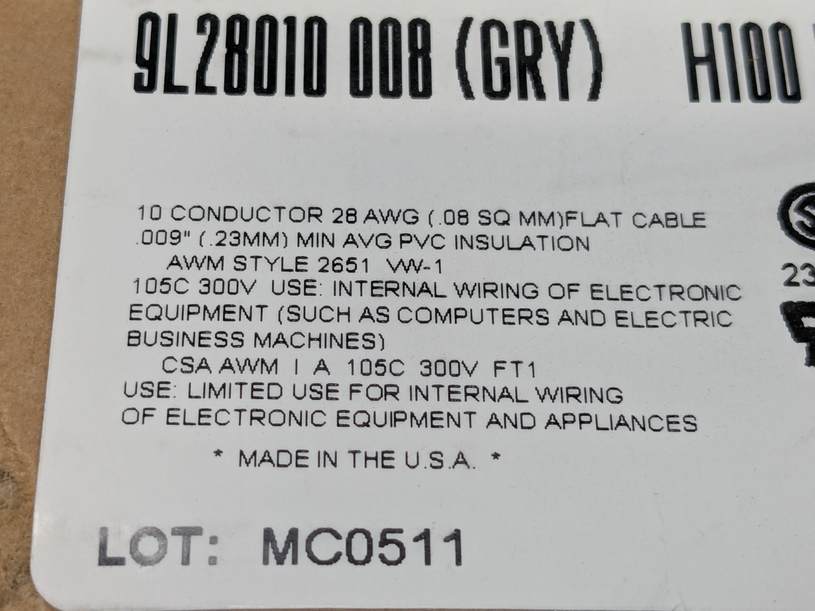 10FT Beldon – FLAT RIBBON CABLE 9L28010-008 – 10 Conductors 28AWG 300VAC