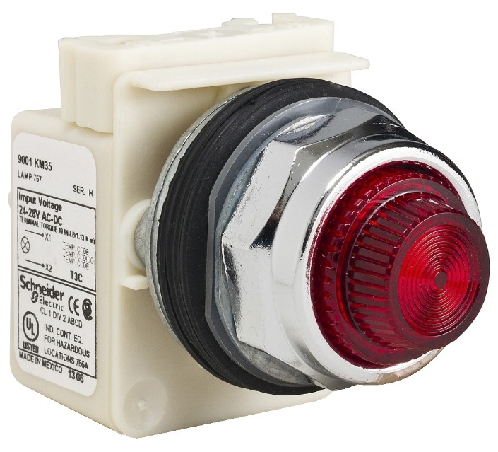 Schneider Electric 9001KP35R31 30 mm Panel Mounting, Red Pilot Light Used