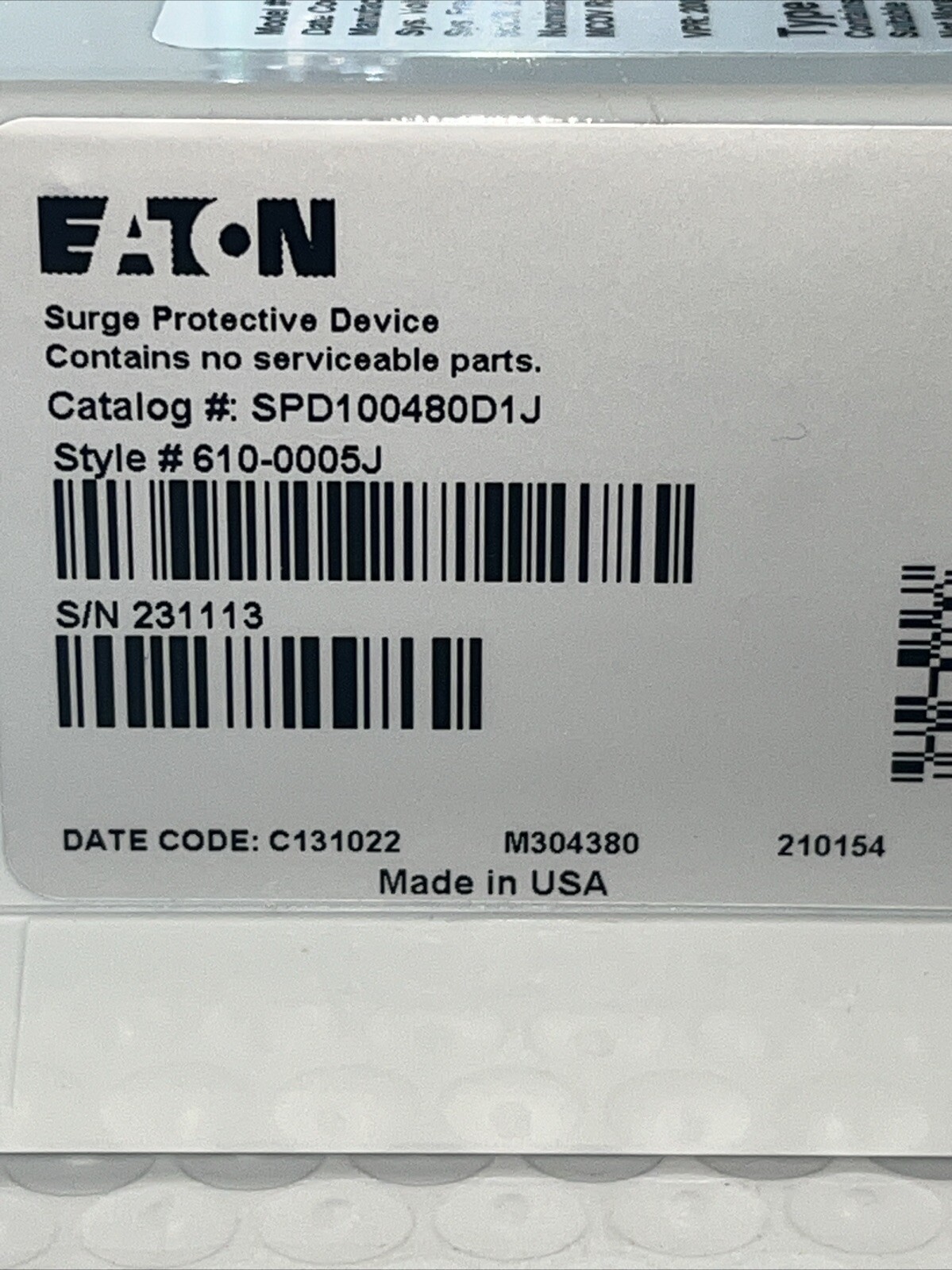 EATON SPD100480D1J SPD SERIES SURGE PROTECTIVE DEVICE SCCR:200kA, 480V60H 100kA