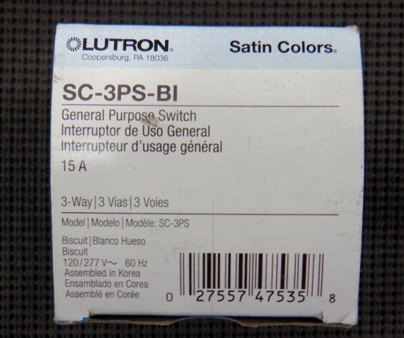 Lutron SC-3PS-BI General Purpose 15A 3-Way 120V Satin Colors Biscuit -NEW
