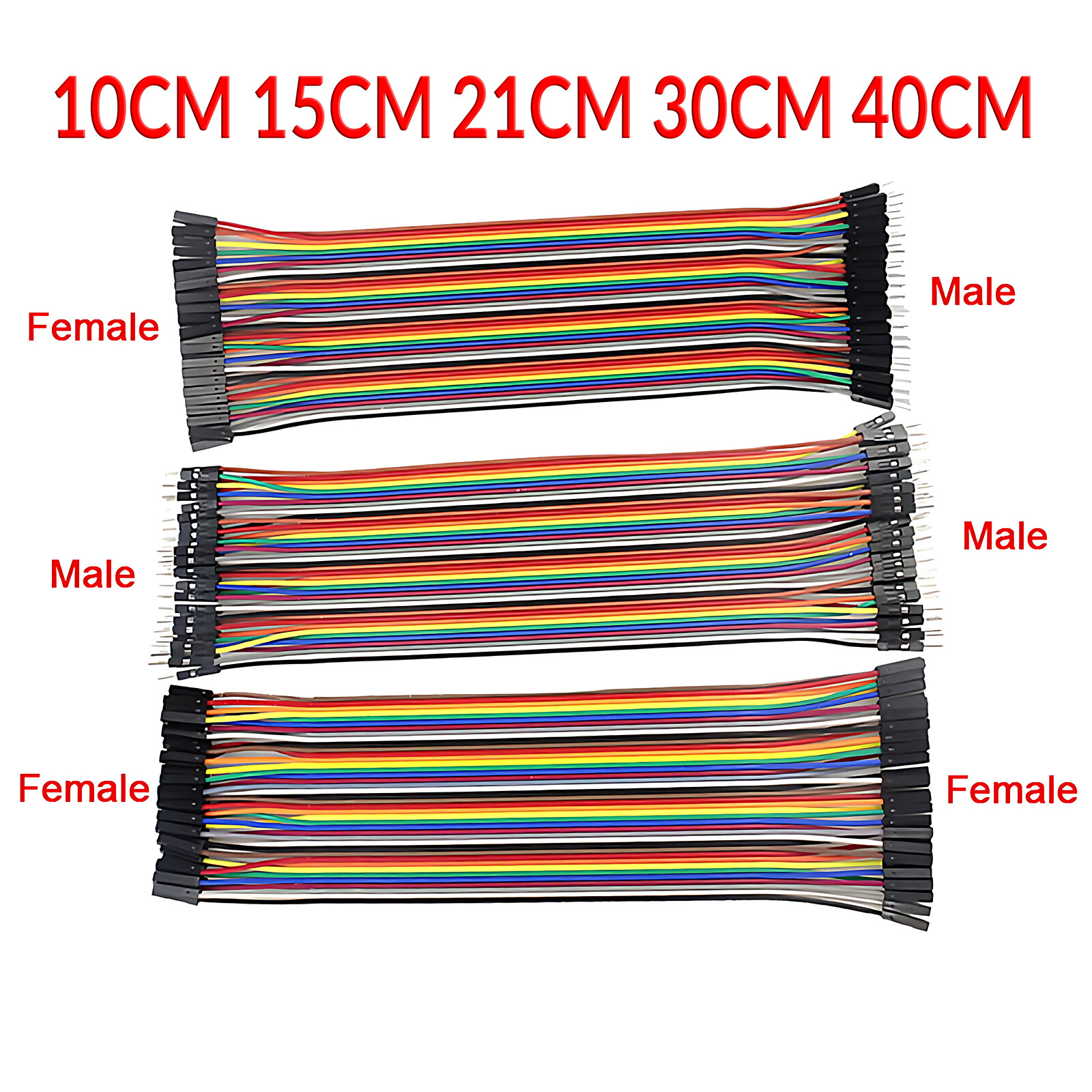 40PCS DUPONT JUMP WIRE M-F M-M F-F JUMPER BREADBOARD CABLE LEAD RIBBON 10CM-40CM