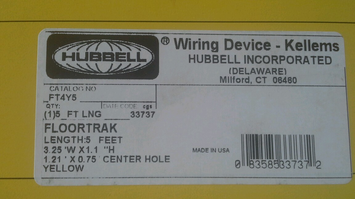 HUBBELL FT4Y5 5 FOOT FLOORTRAK FLOOR CABLE COVER YELLOW 3.25″ Wide X 1.1″ High