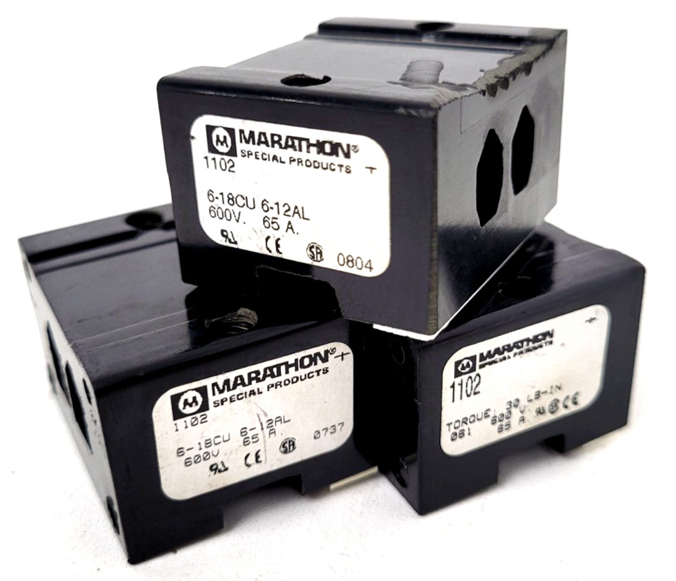 Lot of 3 – 1102 Marathon 65A 600V Terminal Block – Next Day Option
