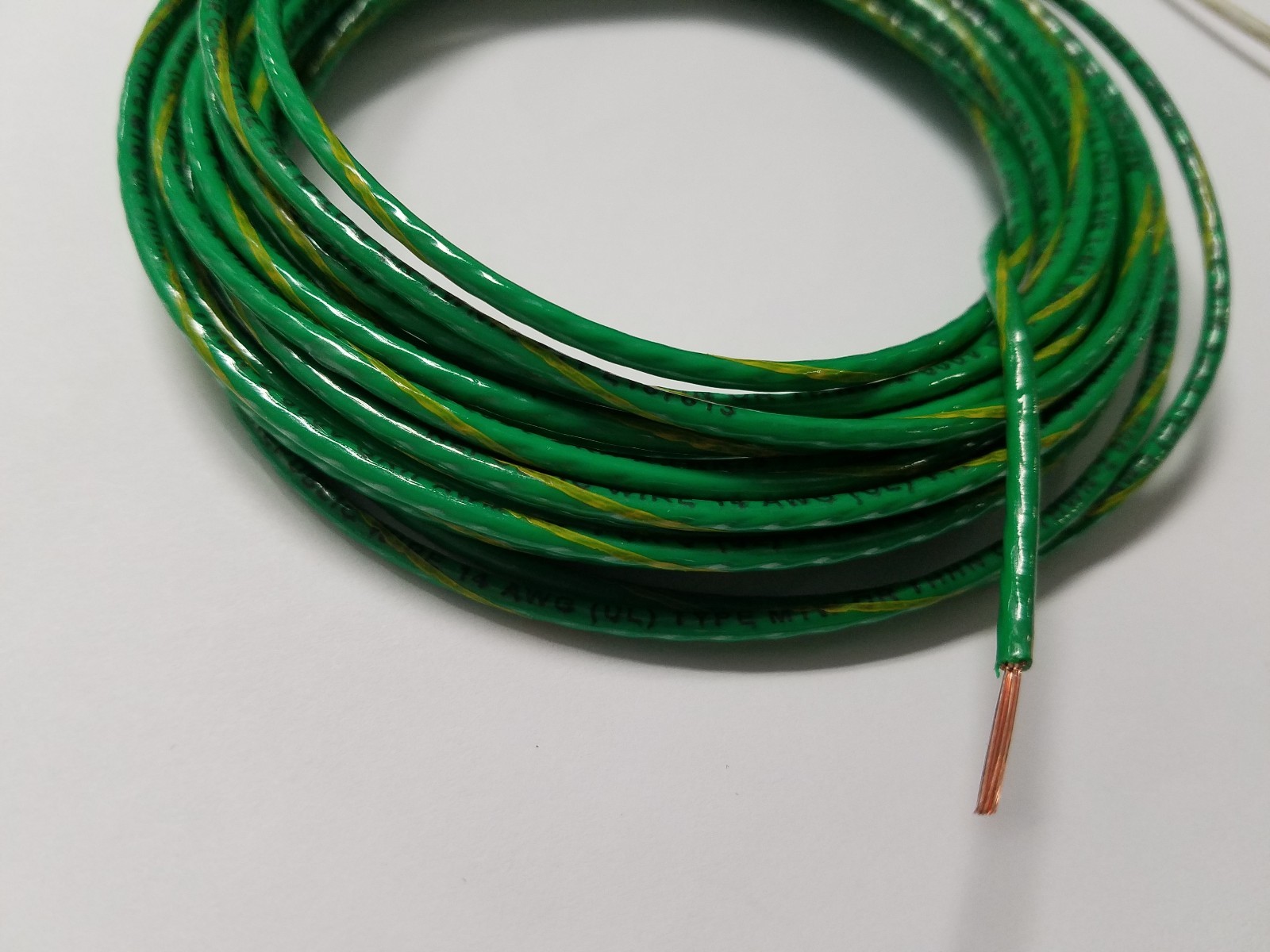 14 AWG GREEN W/YELLOW THHN THWN STRANDED COPPER WIRE 100 FEET GROUND