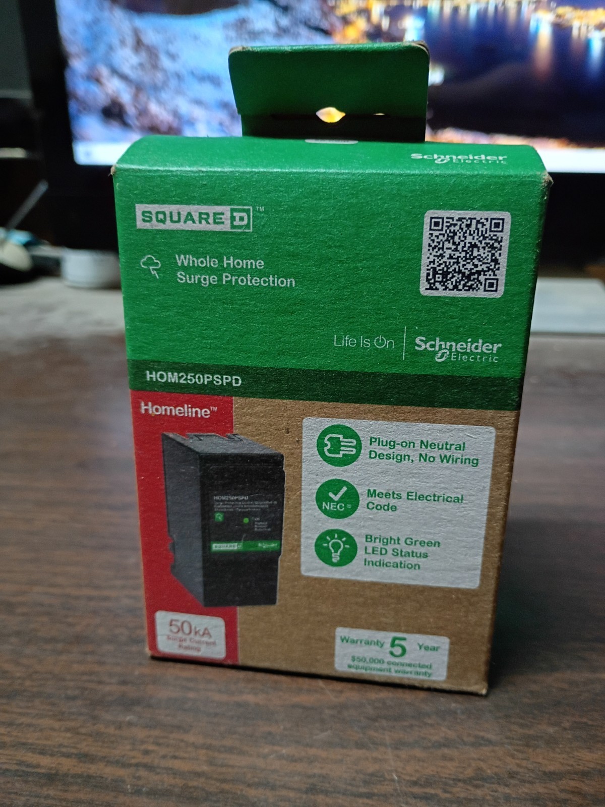 SQUARE D HOM250PSPD SURGE PROTECTIVE DEVICE TYPE 1 50kA 1-PHASE 3-WIRE NEW