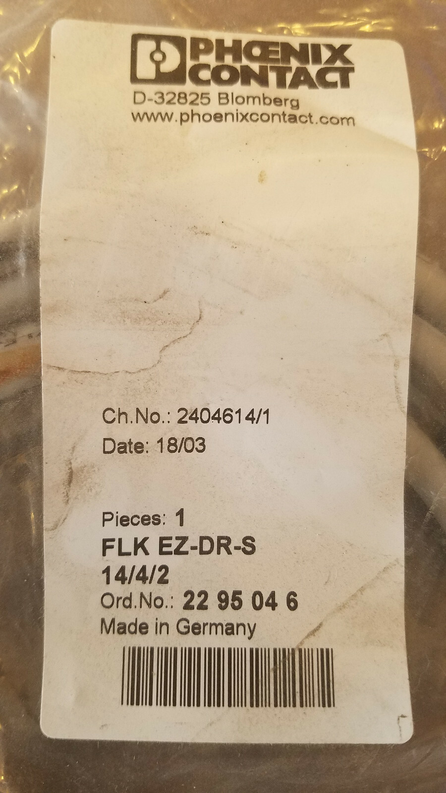 Phoenix Contact FLK EZ-DR-S 14/4/2, 2295046, PLC Cable