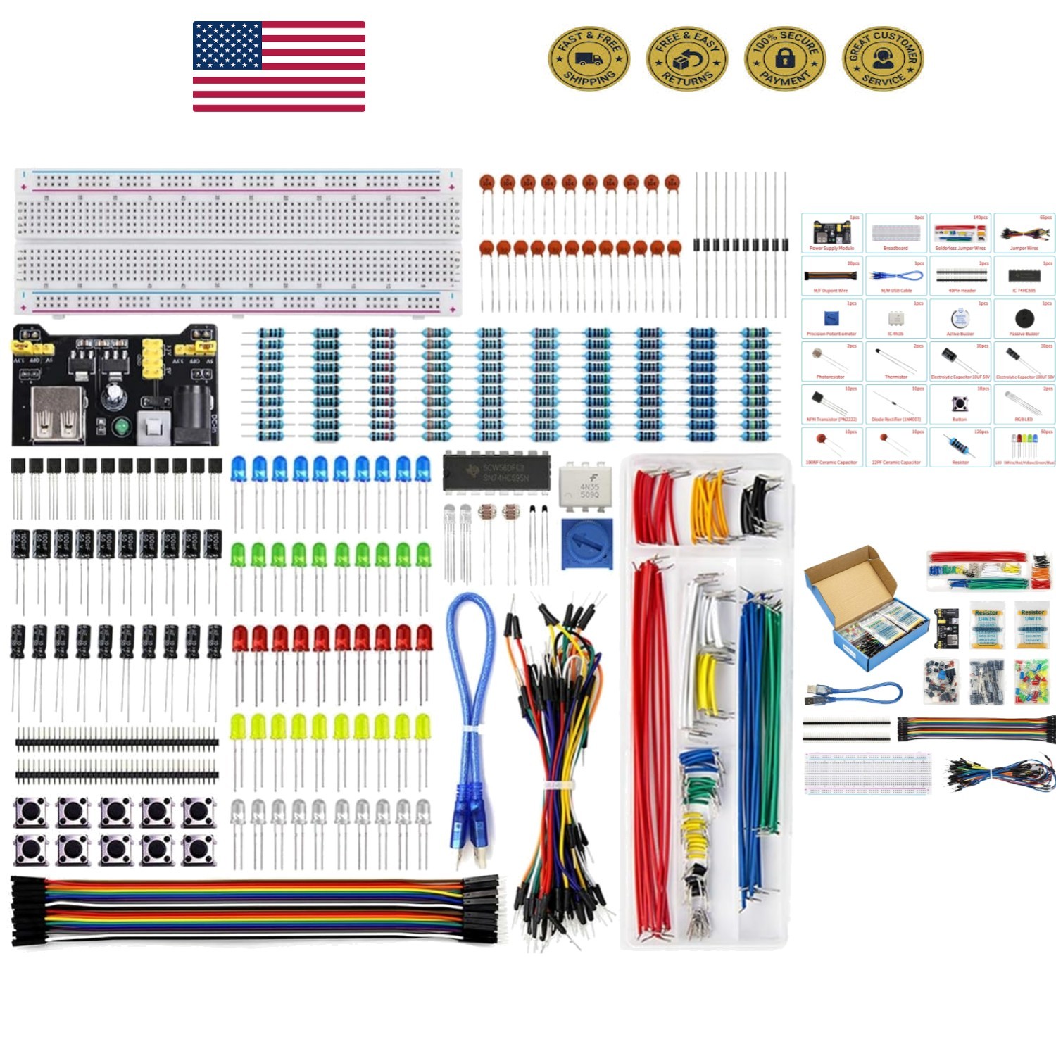 Ultimate Electronics Component Kit with 830 Tie-Points Breadboard & Power Module