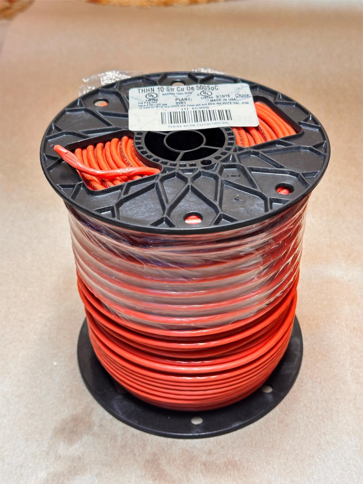 500ft Machine Tool Wire 10Str Cu THHN – ORANGE 600V USA